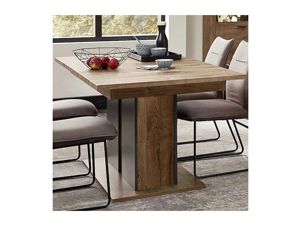 Säulentisch mit Mittelauszug Eiche dunkel Optik und Dunkelgrau