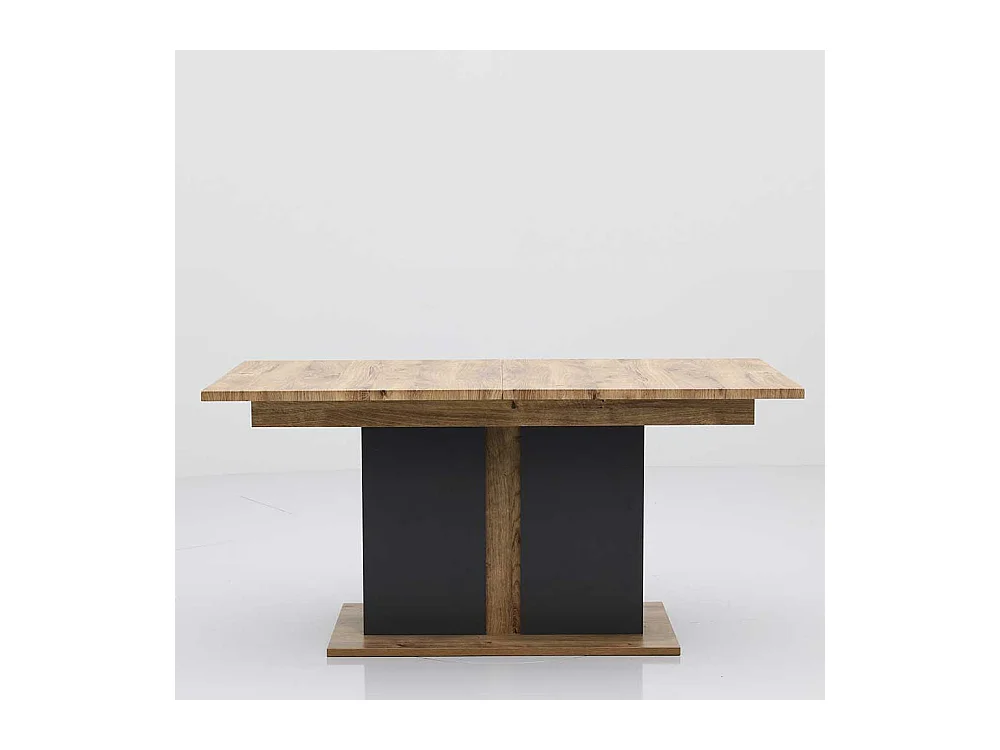 Säulentisch mit Mittelauszug Eiche dunkel Optik und Dunkelgrau