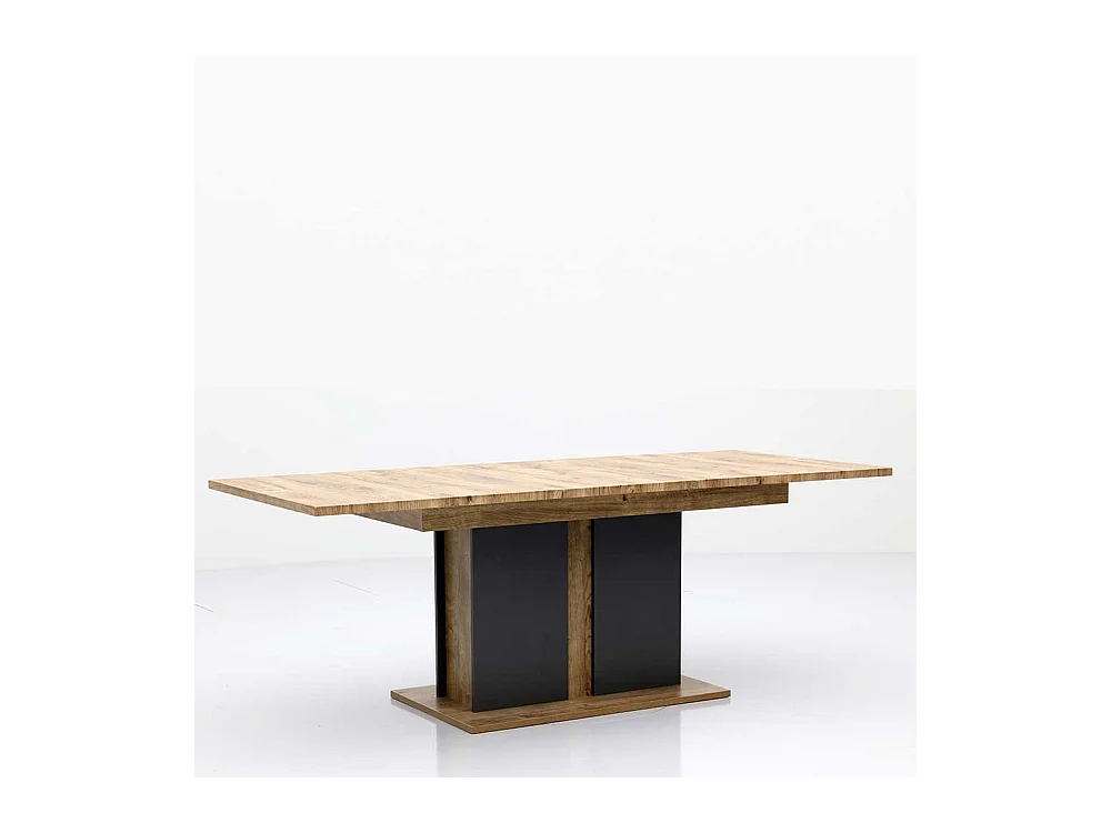 Säulentisch mit Mittelauszug Eiche dunkel Optik und Dunkelgrau