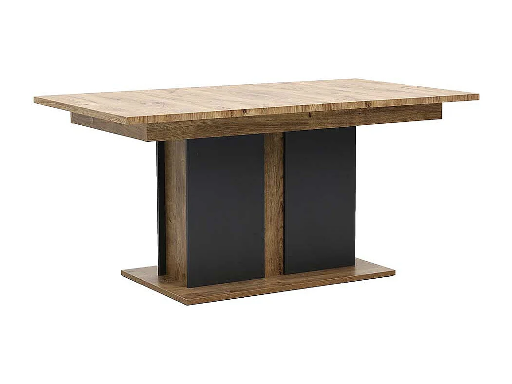 Säulentisch mit Mittelauszug Eiche dunkel Optik und Dunkelgrau