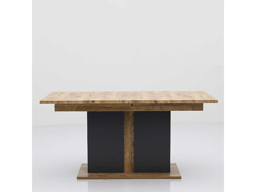 Säulentisch mit Mittelauszug Eiche dunkel Optik und Dunkelgrau