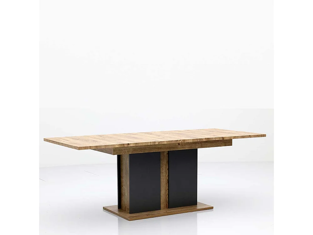 Säulentisch mit Mittelauszug Eiche dunkel Optik und Dunkelgrau