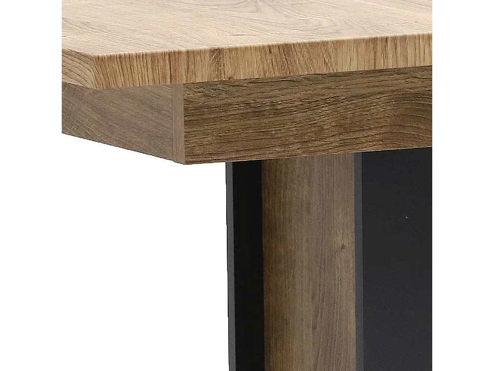 Säulentisch mit Mittelauszug Eiche dunkel Optik und Dunkelgrau