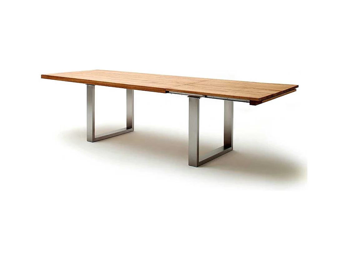 Holztisch aus Wildeiche Massivholz Bügelgestell aus Edelstahl