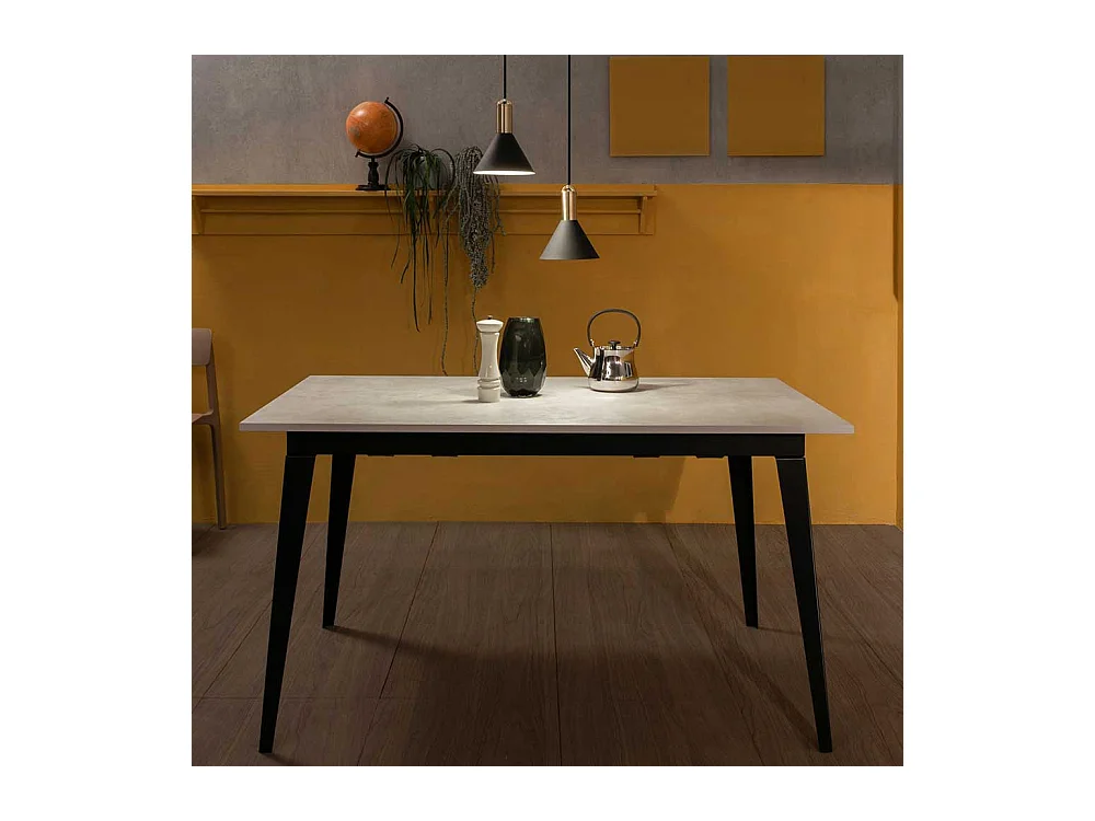 Tisch Esszimmer in Antikweiß und Schwarz verlängerbar