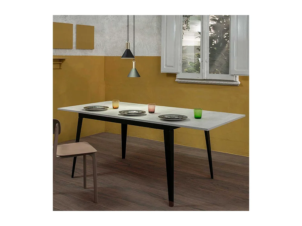 Tisch Esszimmer in Antikweiß und Schwarz verlängerbar