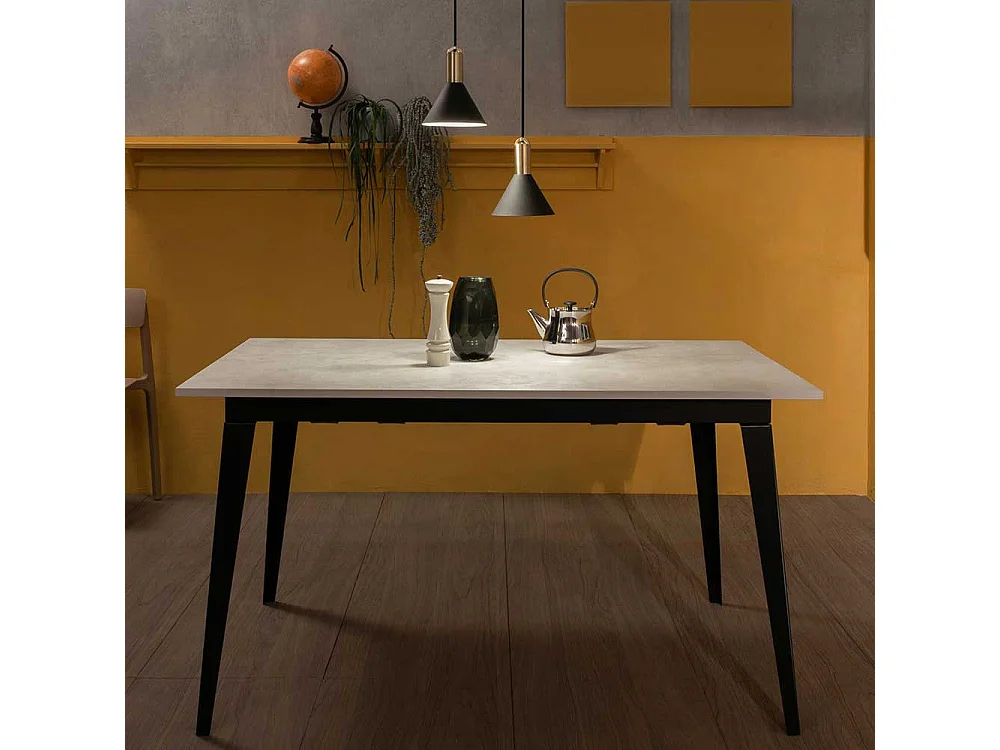 Tisch Esszimmer in Antikweiß und Schwarz verlängerbar