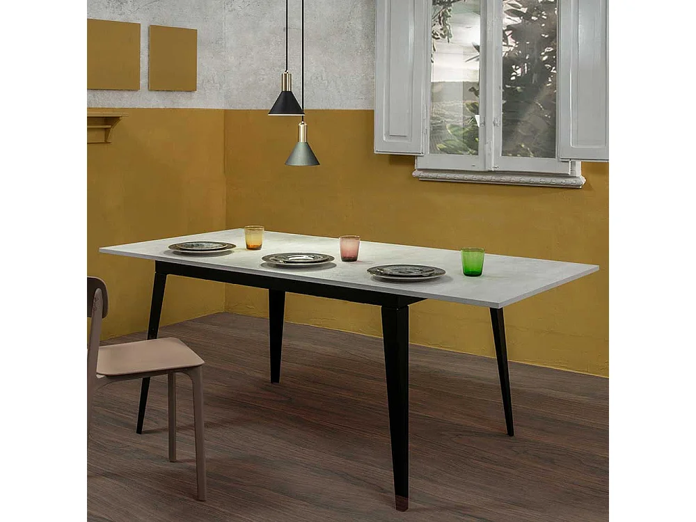 Tisch Esszimmer in Antikweiß und Schwarz verlängerbar