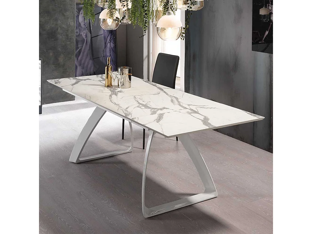 Tisch in Weiß und Hellgrau verlängerbar