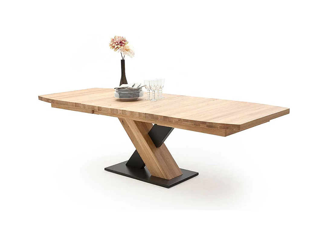 Esstisch in Eiche Bianco und Schwarz Mittelauszug