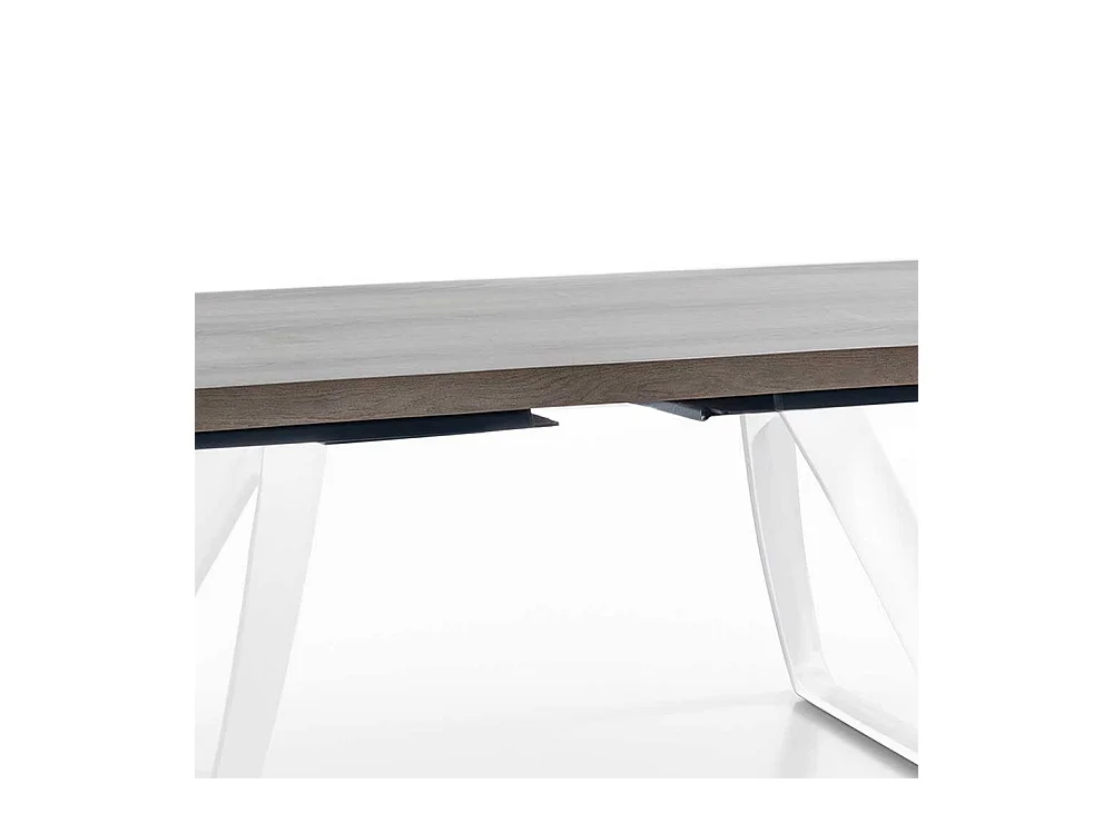 Esszimmertisch in Esche Grey Wash furniert Bügelgestell in Weiß