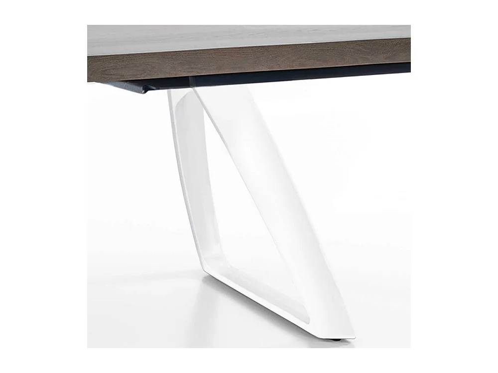 Esszimmertisch in Esche Grey Wash furniert Bügelgestell in Weiß