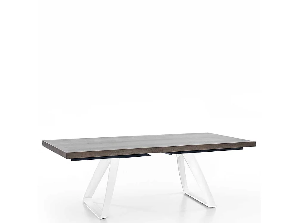 Esszimmertisch in Esche Grey Wash furniert Bügelgestell in Weiß