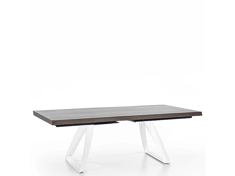 Esszimmertisch in Esche Grey Wash furniert Bügelgestell in Weiß