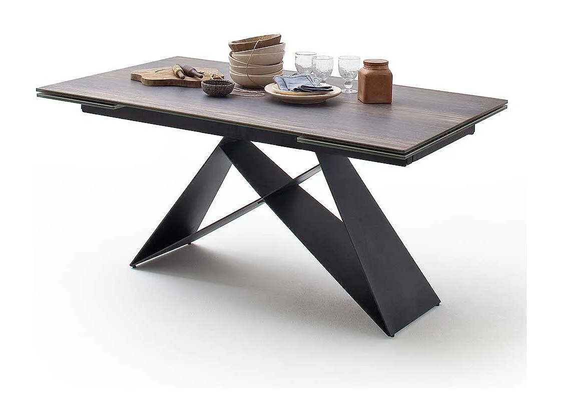 Esszimmertisch in Eiche dunkel und Schwarz Kopfauszug