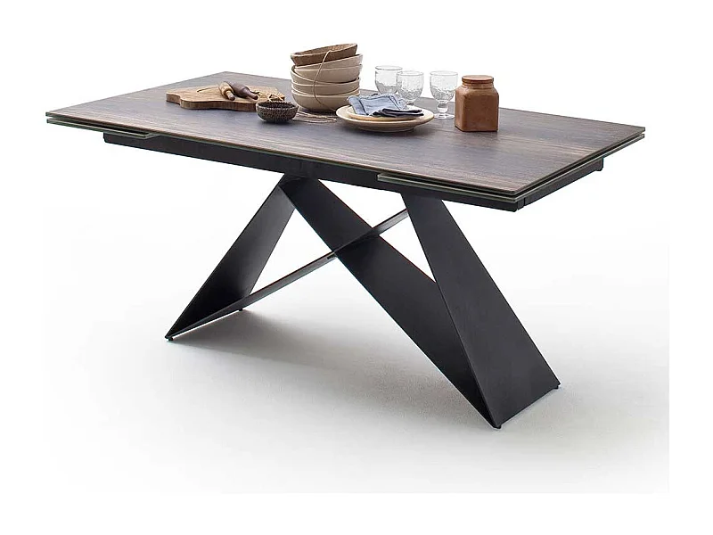 Esszimmertisch in Eiche dunkel und Schwarz Kopfauszug