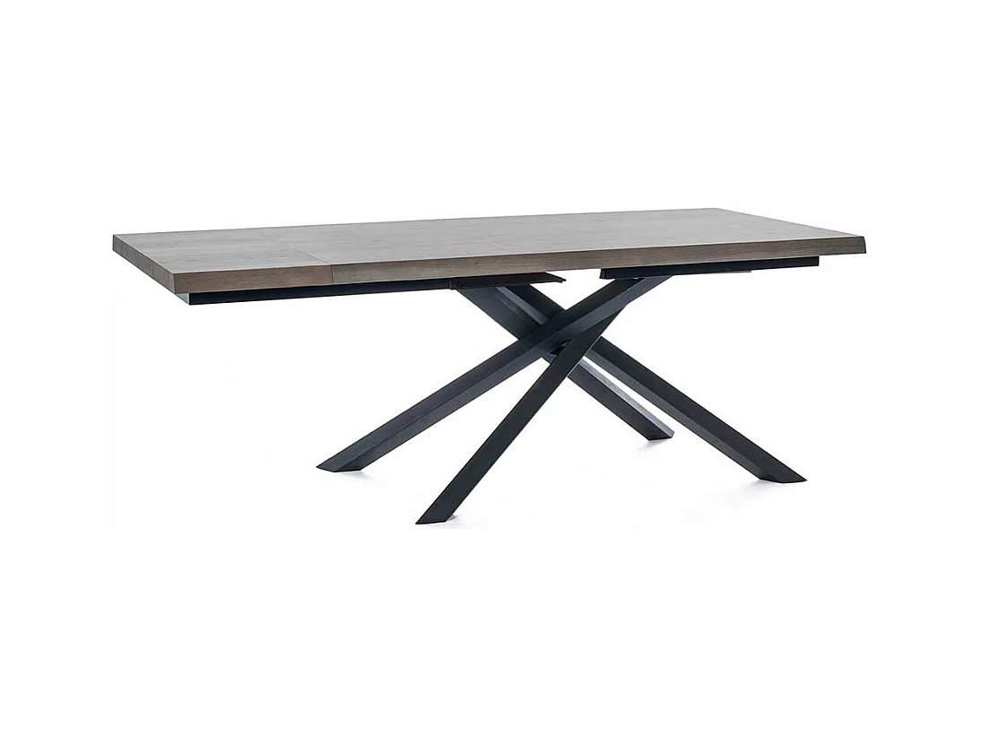 Ausziehtisch in Esche Grey Wash furniert Mikado Fußgestell in Schwarz