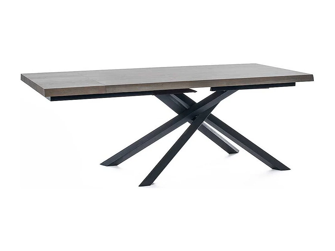 Ausziehtisch in Esche Grey Wash furniert Mikado Fußgestell in Schwarz