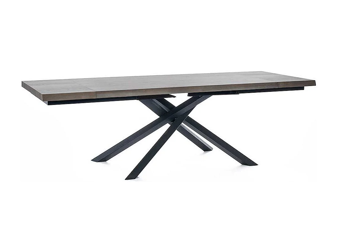 Ausziehtisch in Esche Grey Wash furniert Mikado Fußgestell in Schwarz