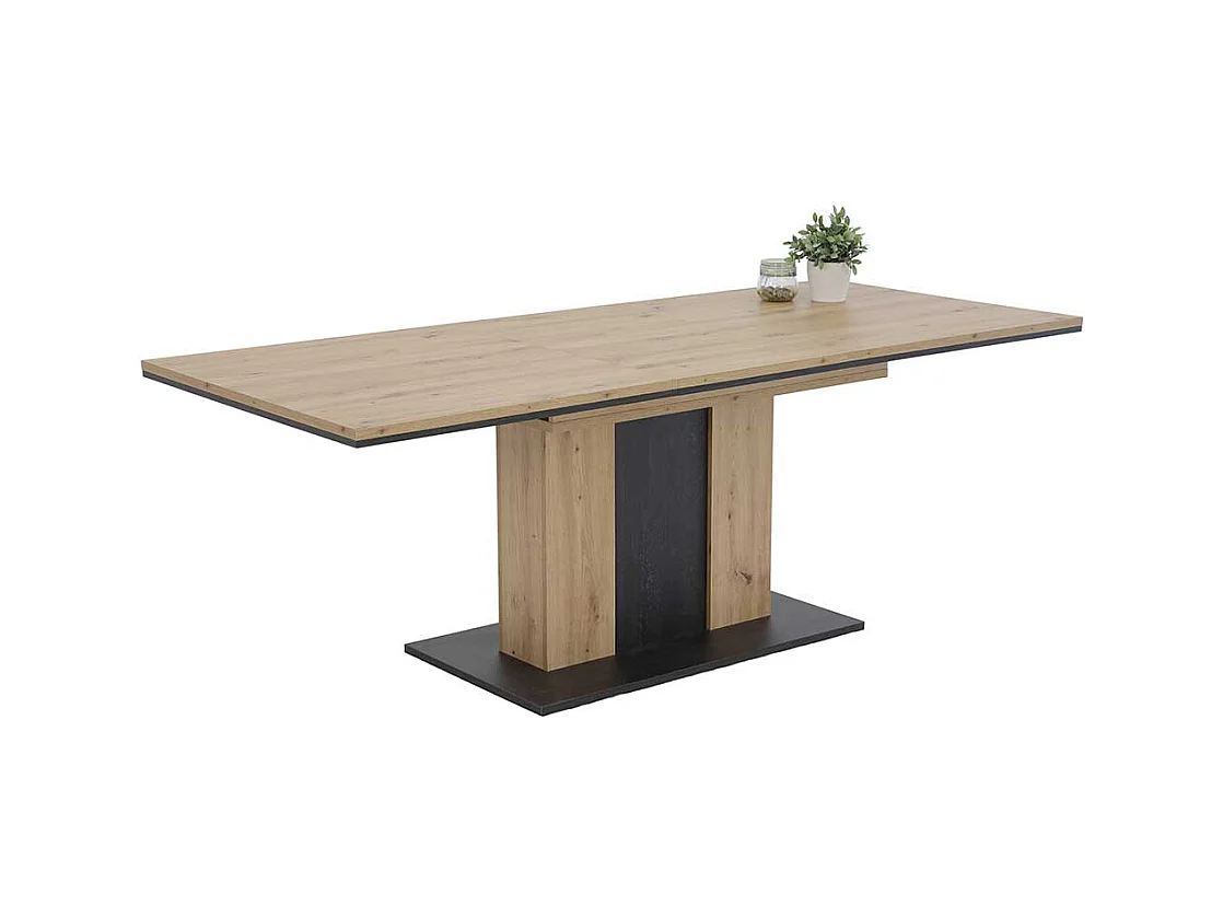 Tisch Esszimmer in Eichefarben und Schwarz Kulissenauszug