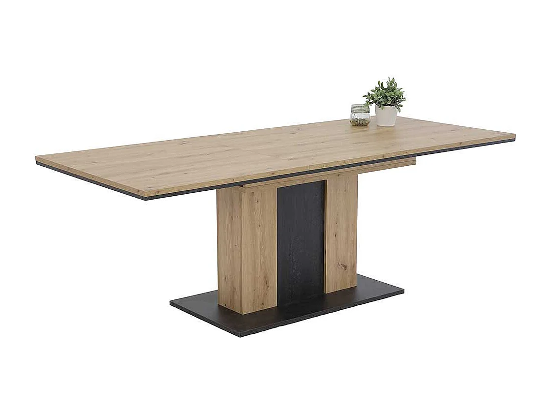 Tisch Esszimmer in Eichefarben und Schwarz Kulissenauszug