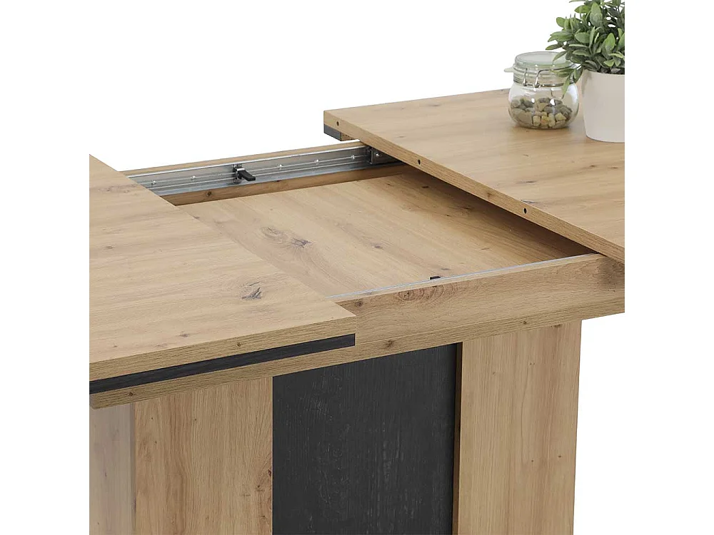 Tisch Esszimmer in Eichefarben und Schwarz Kulissenauszug
