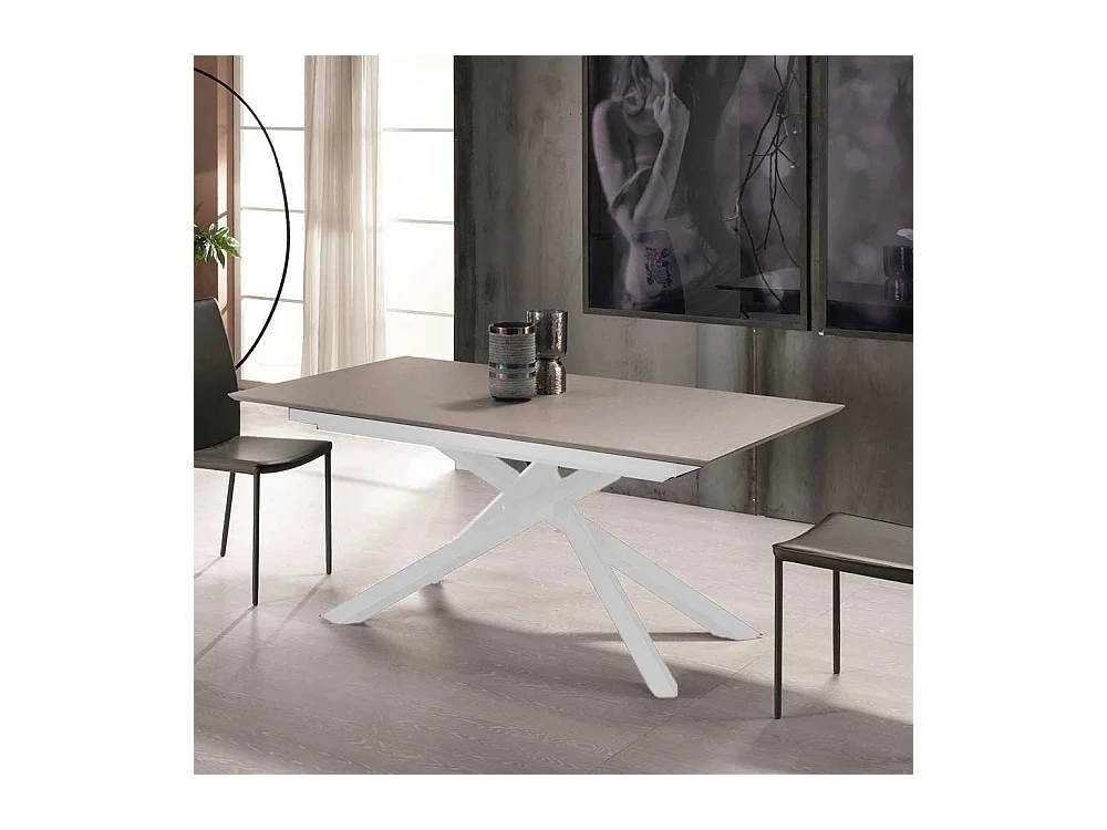 Esszimmer Tisch in Weiß und Hellgrau Kopfauszug