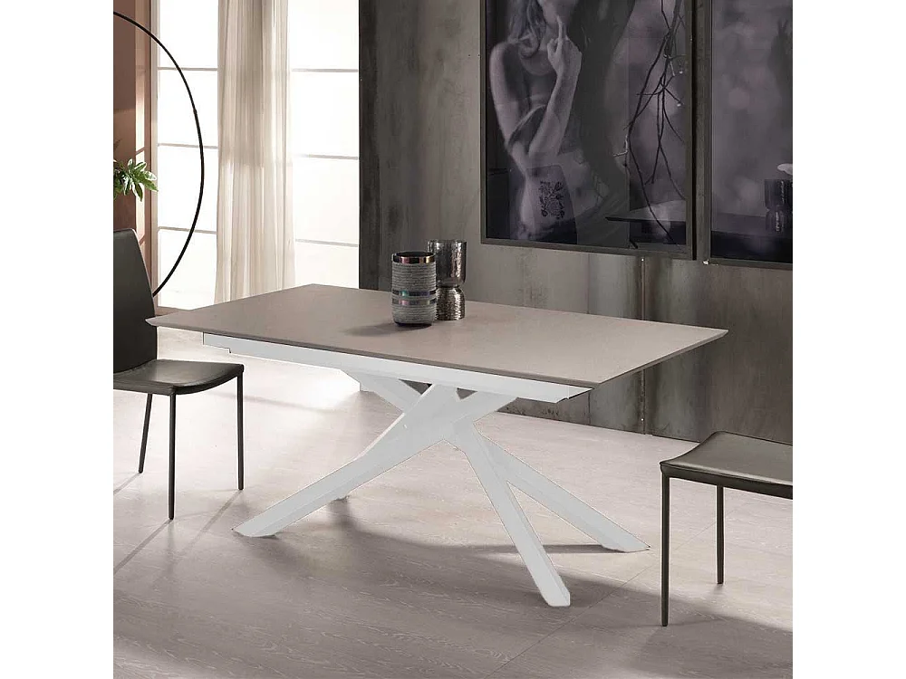 Esszimmer Tisch in Weiß und Hellgrau Kopfauszug