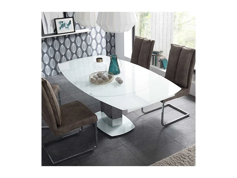 Esszimmertisch in Weiß Glasplatte Edelstahl