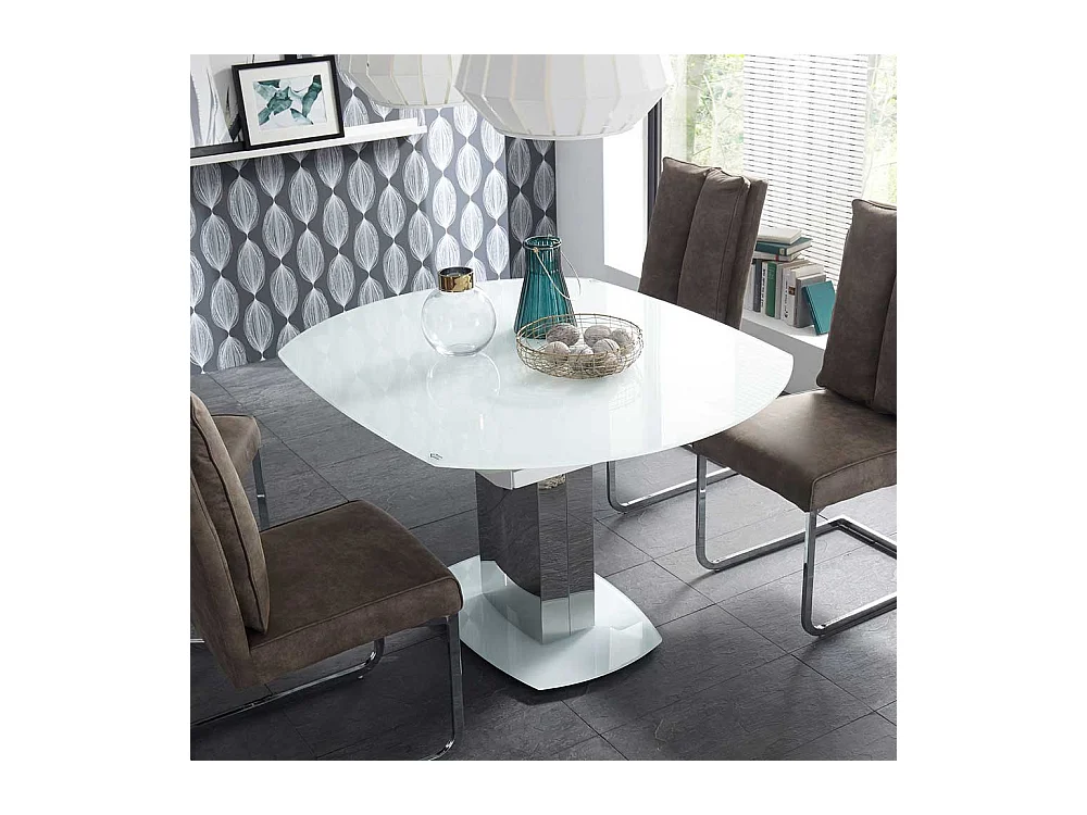 Esszimmertisch in Weiß Glasplatte Edelstahl