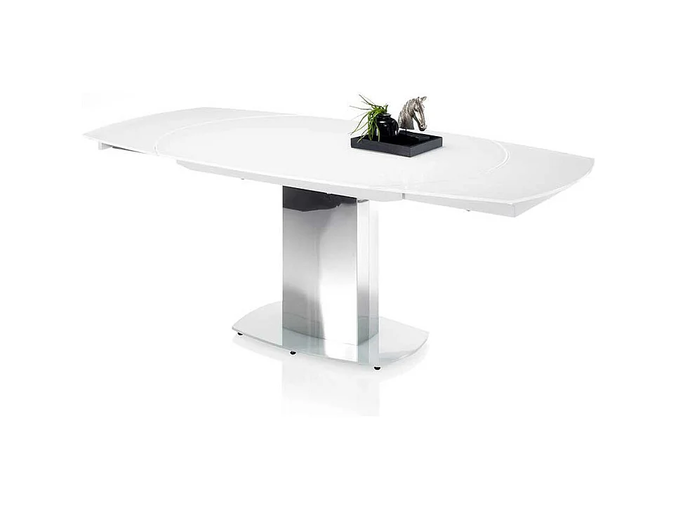 Esszimmertisch in Weiß Glasplatte Edelstahl