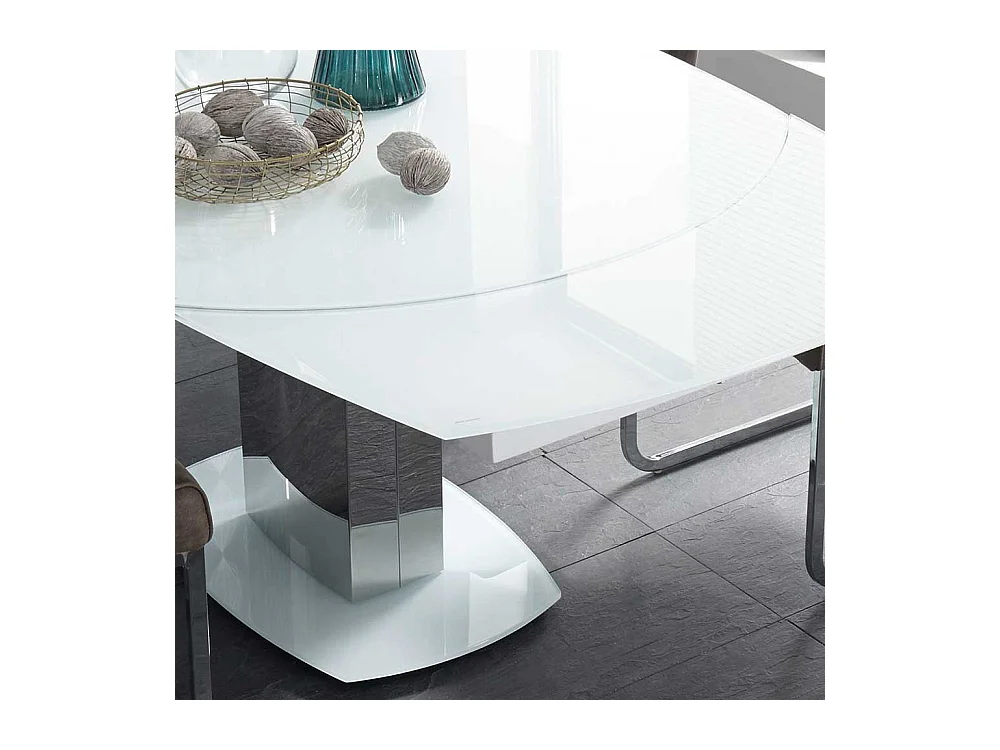 Esszimmertisch in Weiß Glasplatte Edelstahl