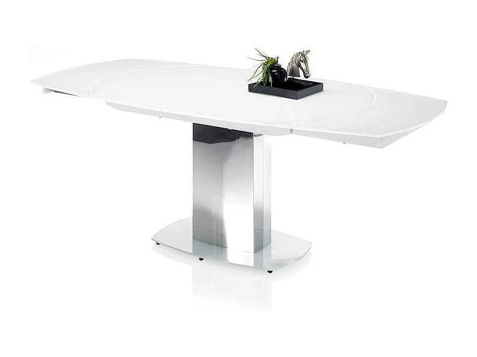 Esszimmertisch in Weiß Glasplatte Edelstahl