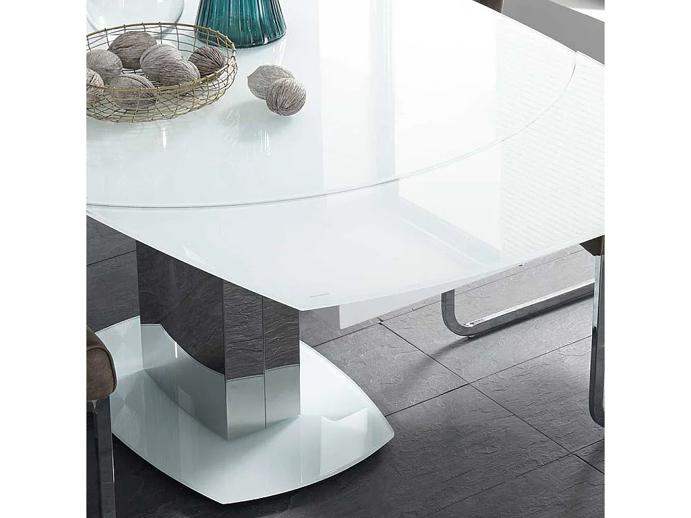 Esszimmertisch in Weiß Glasplatte Edelstahl