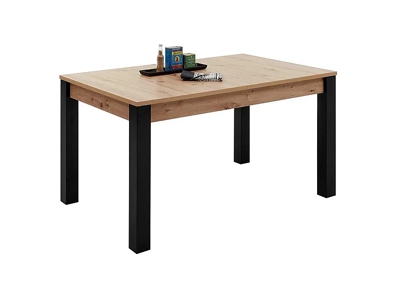 Esstisch mit Auszug in Wildeichefarben und Schwarz 76 cm hoch