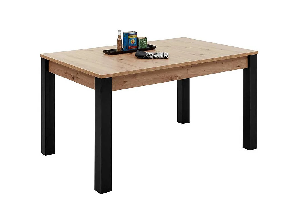 Esstisch mit Auszug in Wildeichefarben und Schwarz 76 cm hoch