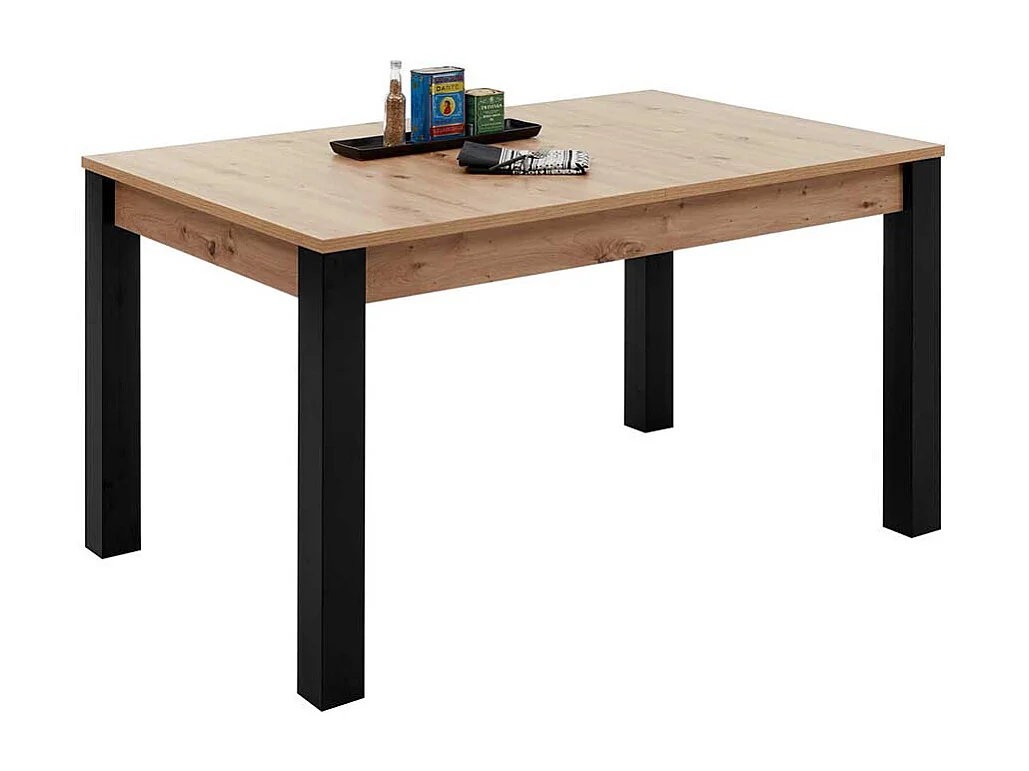 Esstisch mit Auszug in Wildeichefarben und Schwarz 76 cm hoch