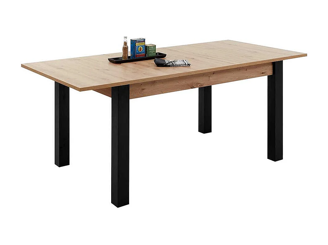 Esstisch mit Auszug in Wildeichefarben und Schwarz 76 cm hoch