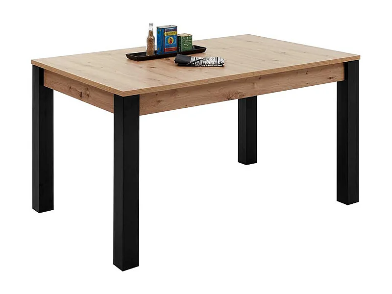 Esstisch mit Auszug in Wildeichefarben und Schwarz 76 cm hoch