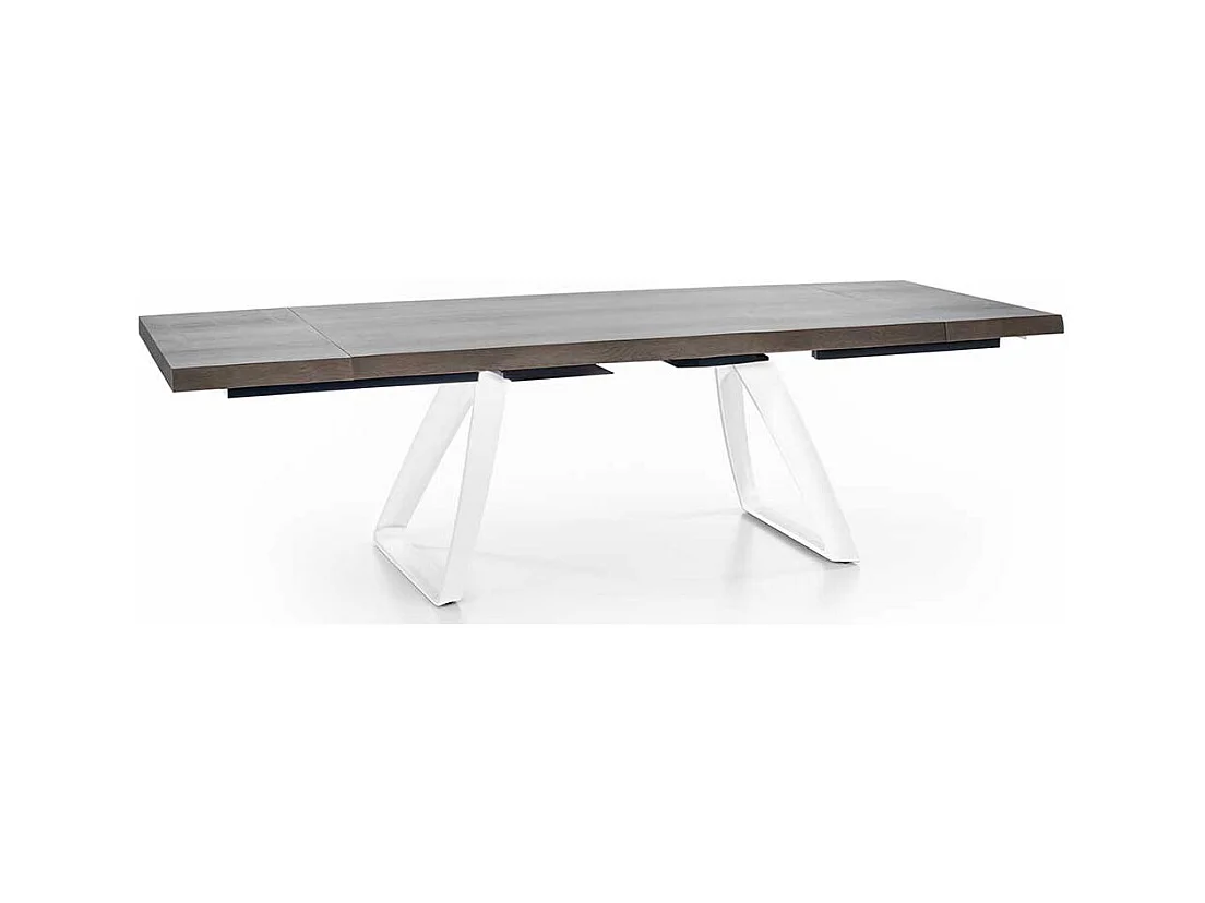 Esszimmertisch in Esche Grey Wash furniert Bügelgestell in Weiß