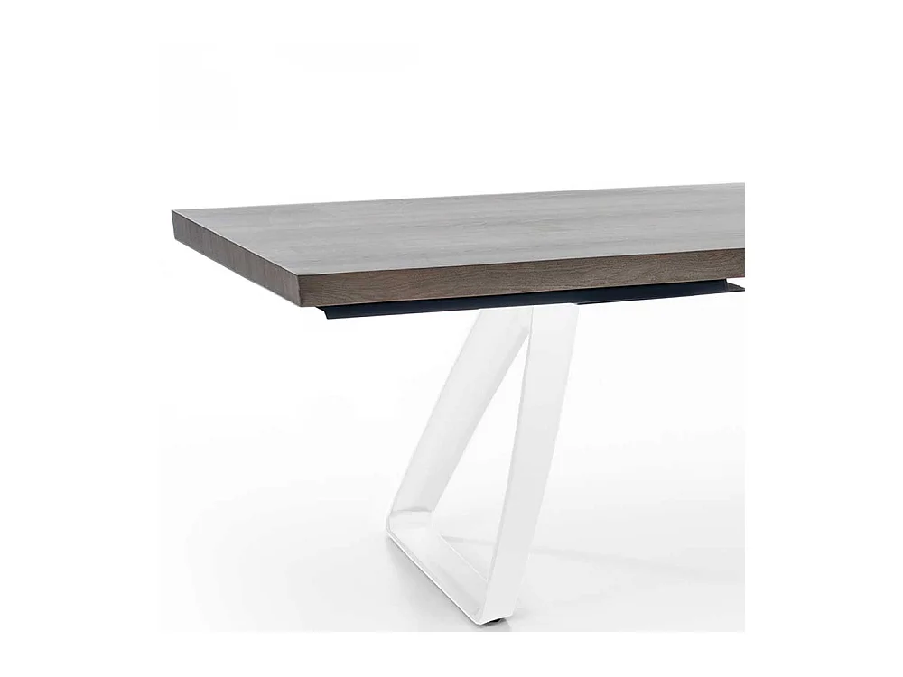 Esszimmertisch in Esche Grey Wash furniert Bügelgestell in Weiß