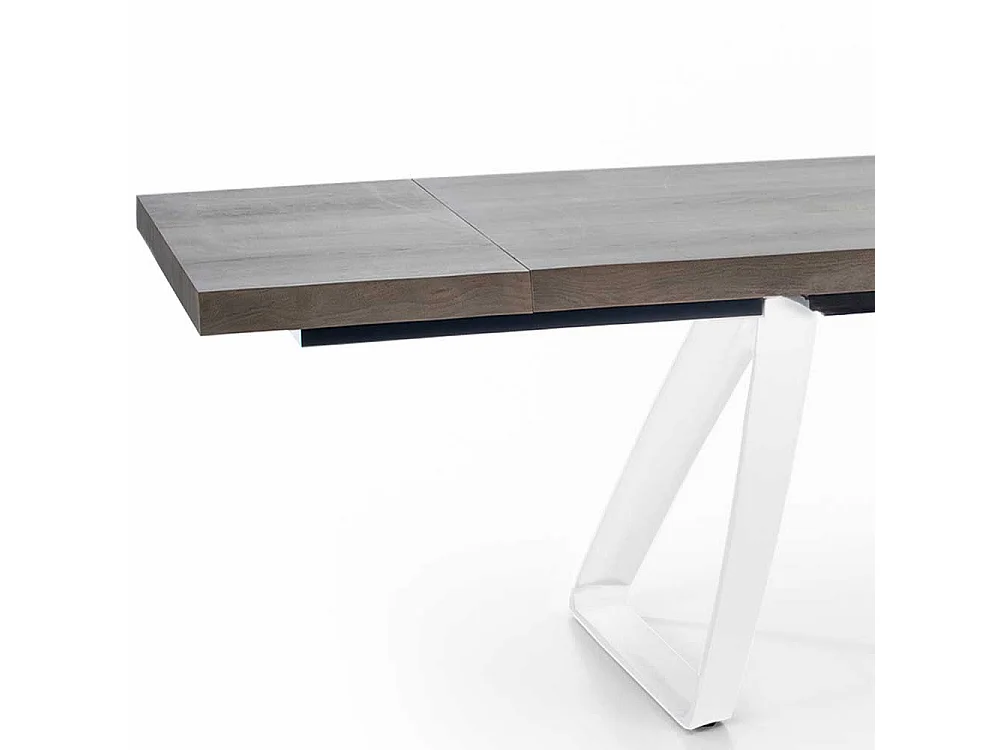 Esszimmertisch in Esche Grey Wash furniert Bügelgestell in Weiß