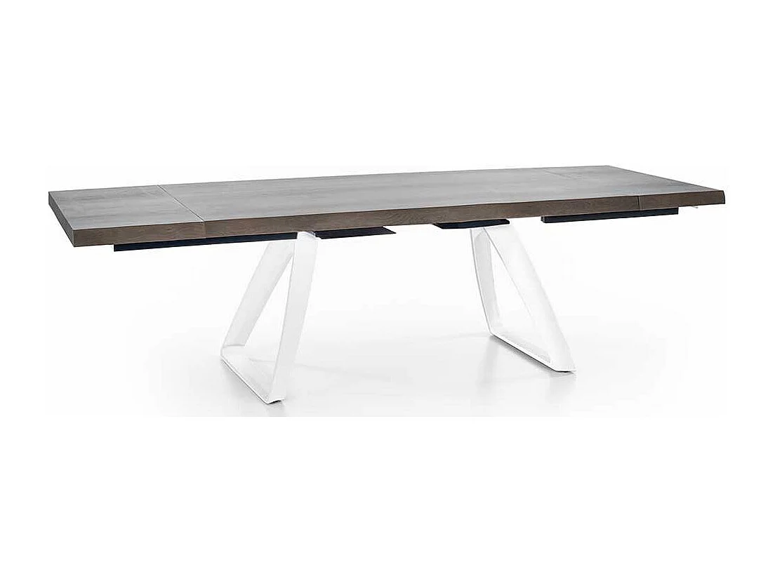 Esszimmertisch in Esche Grey Wash furniert Bügelgestell in Weiß