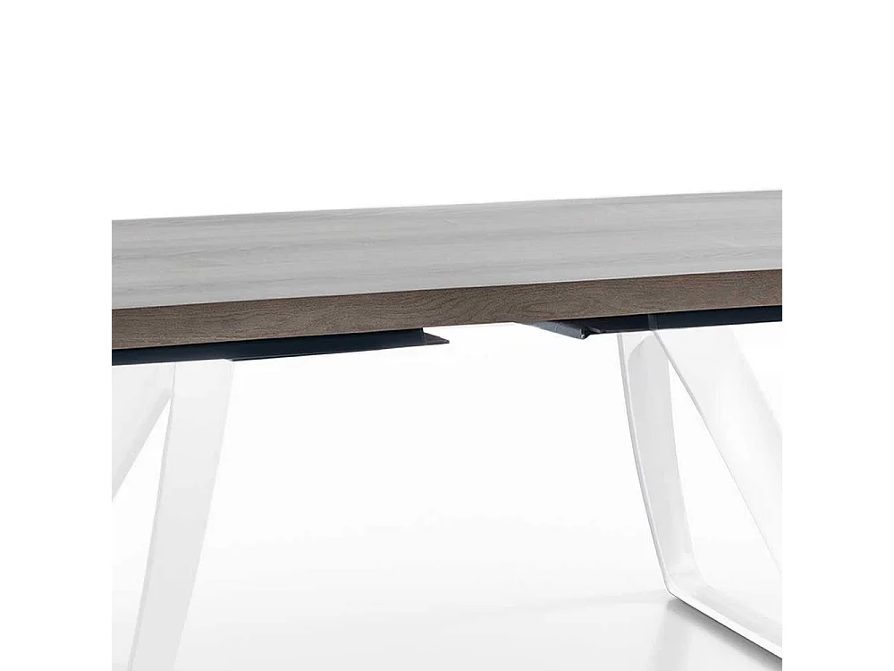 Esszimmertisch in Esche Grey Wash furniert Bügelgestell in Weiß