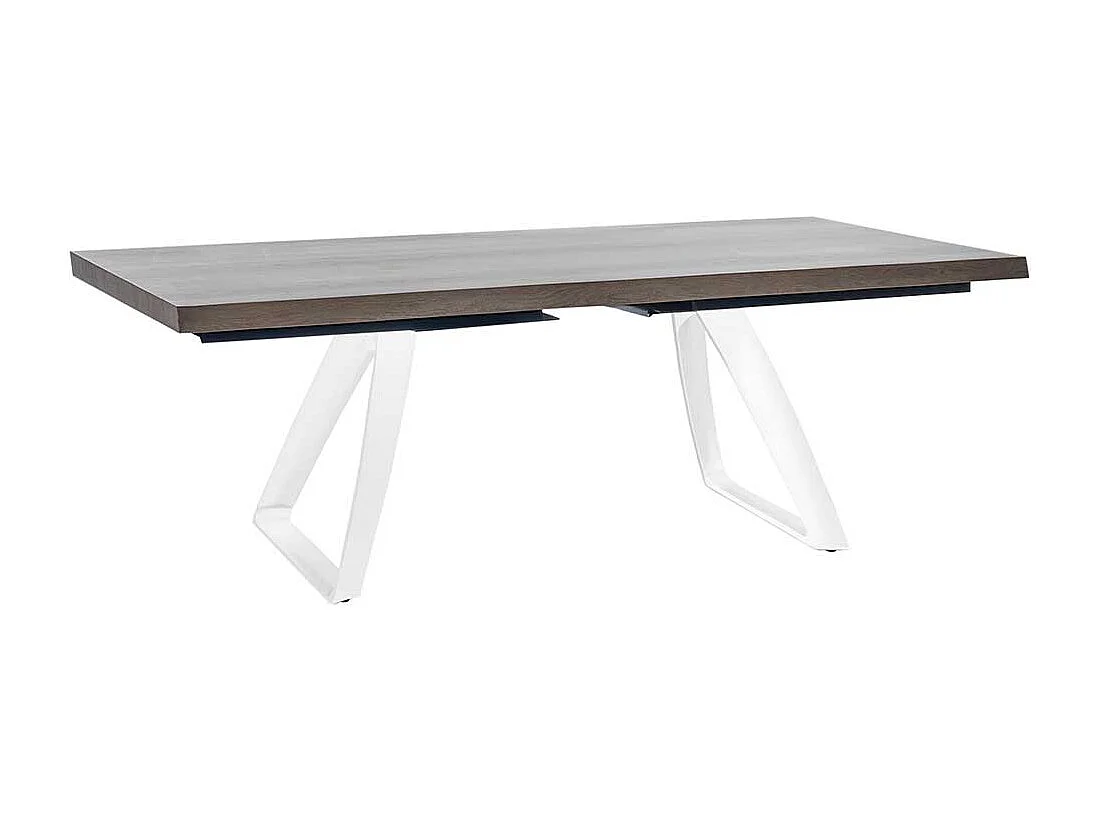 Esszimmertisch in Esche Grey Wash furniert Bügelgestell in Weiß