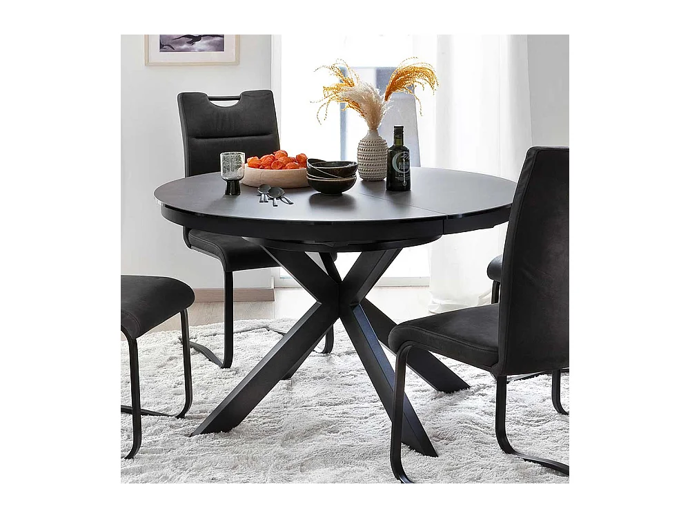 Esstisch in Schwarz und Anthrazit einer Einlegeplatte