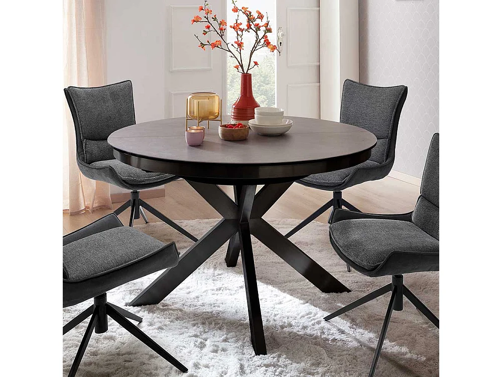 Esstisch in Schwarz und Anthrazit einer Einlegeplatte