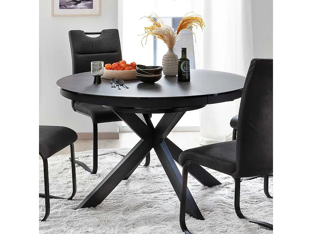 Esstisch in Schwarz und Anthrazit einer Einlegeplatte