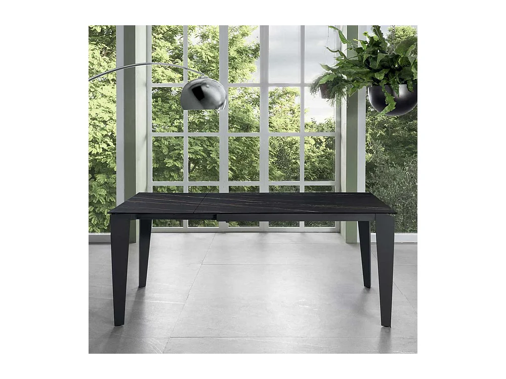 Ausziehtisch Esszimmer in Schwarz Sicherheitsglas Stahl Keramik