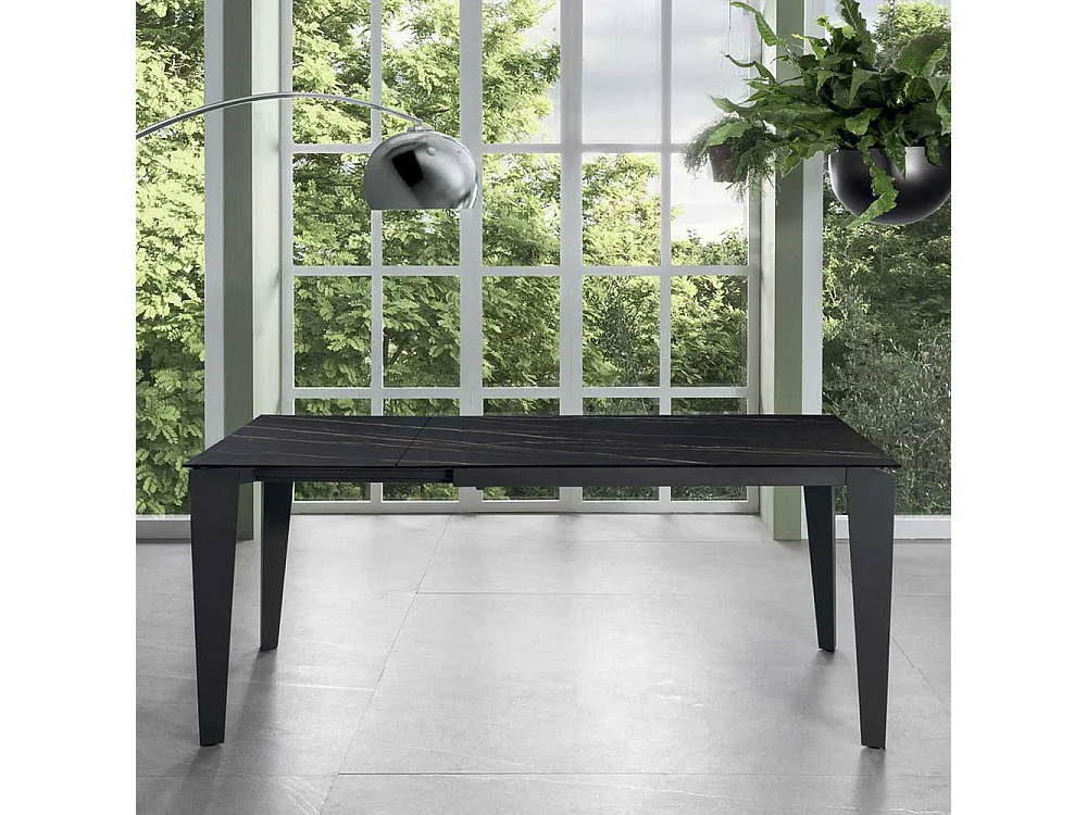 Ausziehtisch Esszimmer in Schwarz Sicherheitsglas Stahl Keramik